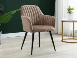 Lot De 2 Chaises Avec Accoudoirs En Velours Et Métal Noir - Beige - ELEANA -Mobilia Boutique chaise 453877