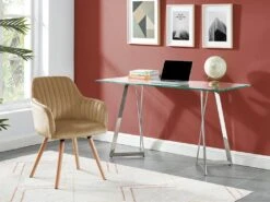 Chaise Avec Accoudoirs - Velours Et Métal Effet Bois - Beige - ELEANA -Mobilia Boutique chaise 480817