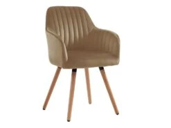 Lot De 2 Chaises Avec Accoudoirs ELEANA - Velours Et Métal Effet Bois - Beige -Mobilia Boutique chaise 480819