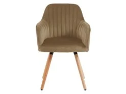 Lot De 2 Chaises Avec Accoudoirs ELEANA - Velours Et Métal Effet Bois - Beige -Mobilia Boutique chaise 480823