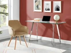 Lot De 2 Chaises Avec Accoudoirs ELEANA - Velours Et Métal Effet Bois - Beige -Mobilia Boutique chaise 480825