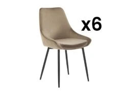 Lot De 6 Chaises - Velours Et Métal Noir - Taupe - MASURIE