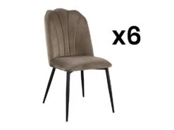 Lot De 6 Chaises ROSARIO - Effet Velours Et Métal Noir - Taupe
