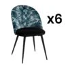 Lot De 6 Chaises PALMERA - Tissu Et Métal - Effet Velours - Motif Palmier