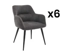 Lot De 6 Chaises - Avec Accoudoirs - Tissu Et Métal - Gris - HEKA
