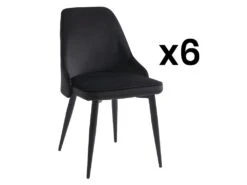 Lot De 6 Chaises - Velours Et Métal - Noir - EZRA