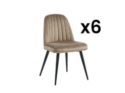 Lot De 6 Chaises ELEANA - Velours & Métal Noir - Beige