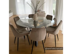 Lot De 6 Chaises - Velours Et Métal Noir - Taupe - MASURIE -Mobilia Boutique chaise 493387