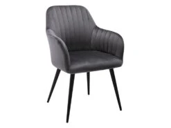 Lot De 2 Chaises Avec Accoudoirs En Velours Et Métal Noir - Gris - ELEANA -Mobilia Boutique chaise 497375
