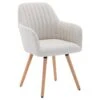 Chaise Avec Accoudoirs - Tissu Et Métal Effet Bois - Crème - ELEANA -Mobilia Boutique chaise 578867