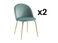 Lot De 2 Chaises - Velours Et Métal Doré - Vert Sauge - MELBOURNE -Mobilia Boutique chaise 6602807