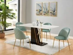 Lot De 6 Chaises - Velours Et Métal Doré - Vert Sauge - MELBOURNE -Mobilia Boutique chaise 6603047