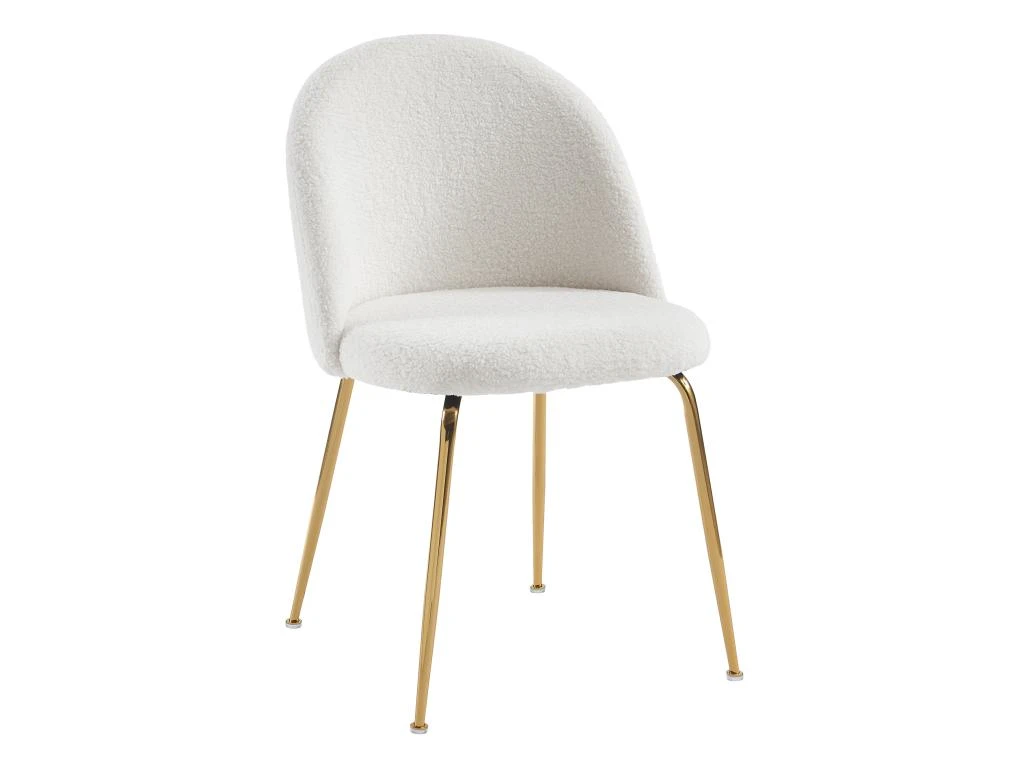 Lot De 2 Chaises - Tissu Bouclette Et Métal Doré - Blanc - MELBOURNE 5 Lot De 2 Chaises - Tissu Bouclette Et Métal Doré - Blanc - MELBOURNE – Image 3