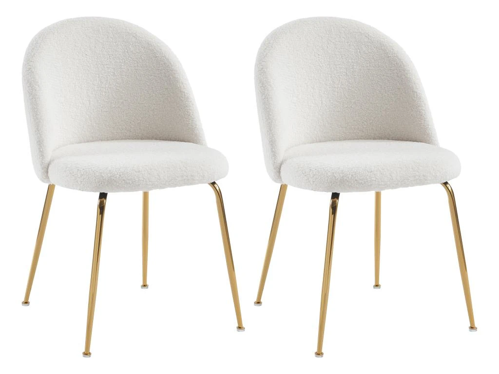 Lot De 2 Chaises - Tissu Bouclette Et Métal Doré - Blanc - MELBOURNE 4 Lot De 2 Chaises - Tissu Bouclette Et Métal Doré - Blanc - MELBOURNE – Image 2