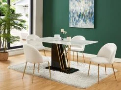 Lot De 2 Chaises - Tissu Bouclette Et Métal Doré - Blanc - MELBOURNE 21 Lot De 2 Chaises - Tissu Bouclette Et Métal Doré - Blanc - MELBOURNE -Mobilia Boutique chaise 6603087