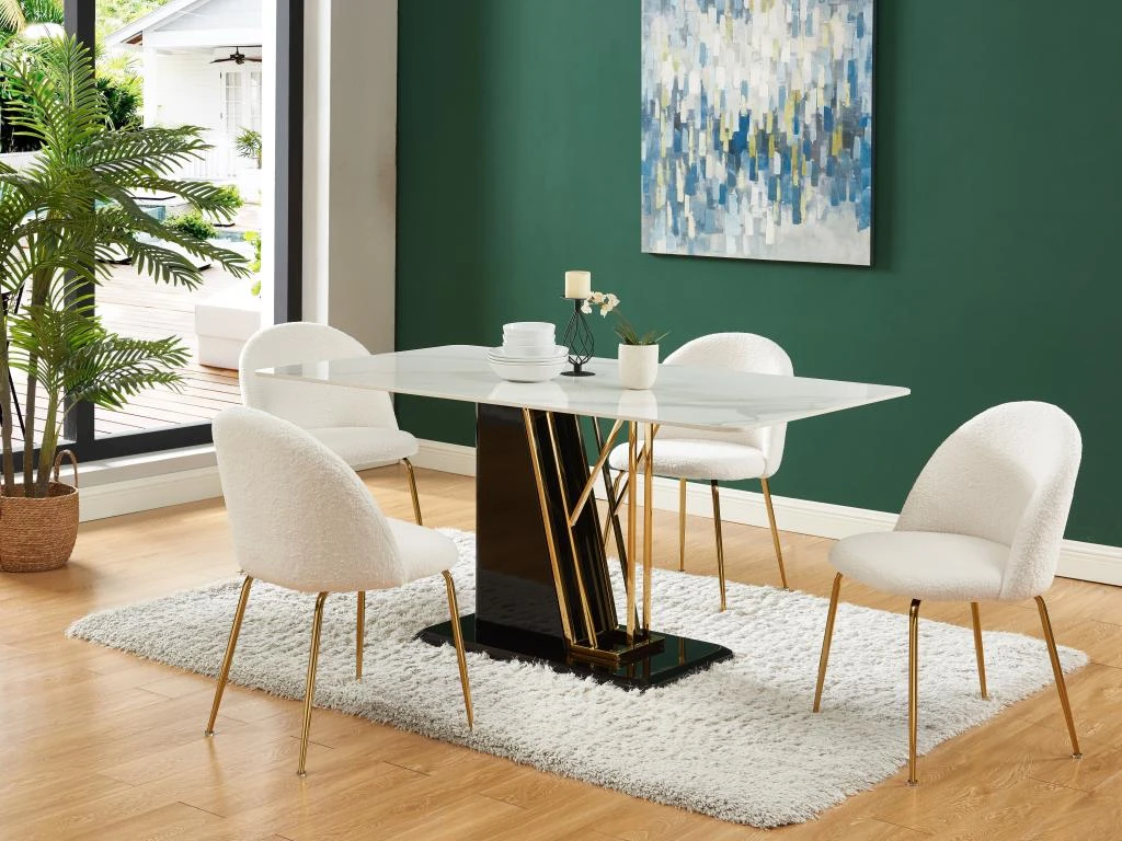 Lot De 2 Chaises - Tissu Bouclette Et Métal Doré - Blanc - MELBOURNE 11 Lot De 2 Chaises - Tissu Bouclette Et Métal Doré - Blanc - MELBOURNE – Image 9