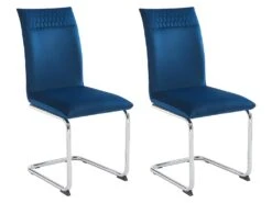 Lot De 2 Chaises En Velours Et Métal Chromé - Bleu - OMANIANE
