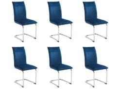 Lot De 6 Chaises En Velours Et Métal Chromé - Bleu - OMANIANE -Mobilia Boutique chaise 7005801