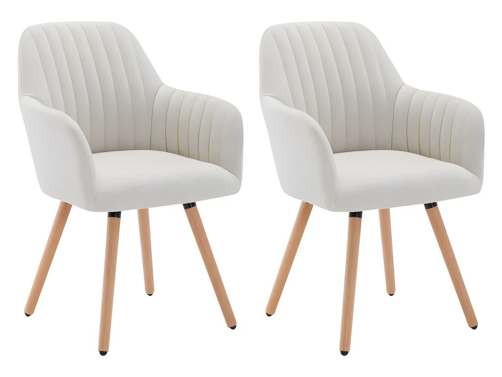 Lot De 2 Chaises Avec Accoudoirs - Tissu Et Métal Effet Bois - Crème - ELEANA 3 Lot De 2 Chaises Avec Accoudoirs - Tissu Et Métal Effet Bois - Crème - ELEANA
