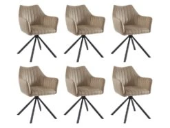 Lot De 6 Chaises Avec Accoudoirs En Velours Et Métal - Beige - IZIALI De Pascal MORABITO -Mobilia Boutique chaise 7729635