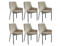 Lot De 6 Chaises Avec Accoudoirs En Velours Et Métal - Beige - CAROLONA De Pascal MORABITO -Mobilia Boutique chaise 8740731
