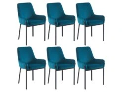 Lot De 6 Chaises Avec Accoudoirs En Velours Et Métal - Bleu - CAROLONA De Pascal MORABITO -Mobilia Boutique chaise 8741651