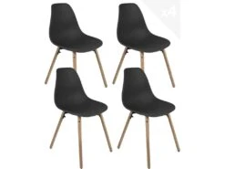 KAYELLES Lot De 4 Chaises Scandinaves De Cuisine Pieds Bois OVA (Noir)