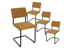 BERNY - Lot De 4 Chaises Tissu Surpiqué Jaune Moutarde
