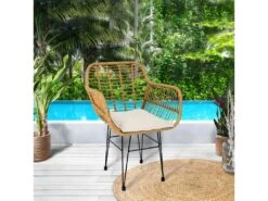 PATAYA - Lot De 2 Fauteuils Tressées Marron Avec Pieds Métal -Mobilia Boutique chaise 8938109