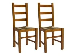 ORTA - Lot De 2 Chaises Teinté Chêne Et Assises En Paille