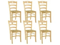 NAPLES - Lot De 6 Chaises Naturelles Et Assises En Paille