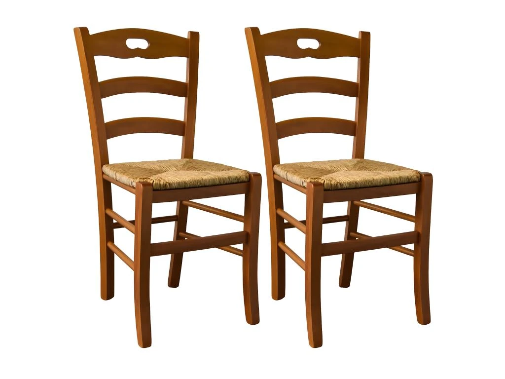 SUZY - Lot De 2 Chaises Teinté Chêne Et Assises En Paille 3 SUZY - Lot De 2 Chaises Teinté Chêne Et Assises En Paille