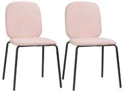 Lot De 2 Chaises Médaillon Style Néo-rétro Piètement Acier Noir Revêtement Tissu Aspect Lin Rose -Mobilia Boutique chaise 8939873