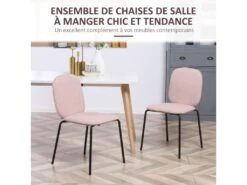 Lot De 2 Chaises Médaillon Style Néo-rétro Piètement Acier Noir Revêtement Tissu Aspect Lin Rose -Mobilia Boutique chaise 8939877