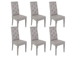 TREVI - Lot De 6 Chaises Simili Gris Clair Et Pieds Laqués