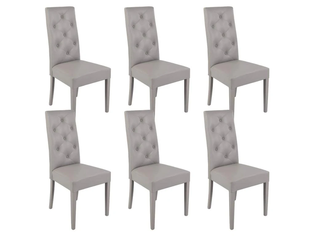 TREVI - Lot De 6 Chaises Simili Gris Clair Et Pieds Laqués 3 TREVI - Lot De 6 Chaises Simili Gris Clair Et Pieds Laqués