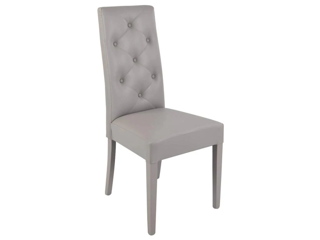 TREVI - Lot De 6 Chaises Simili Gris Clair Et Pieds Laqués 4 TREVI - Lot De 6 Chaises Simili Gris Clair Et Pieds Laqués – Image 2