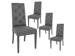 TREVI - Lot De 4 Chaises Simili Gris Et Pieds Laqués