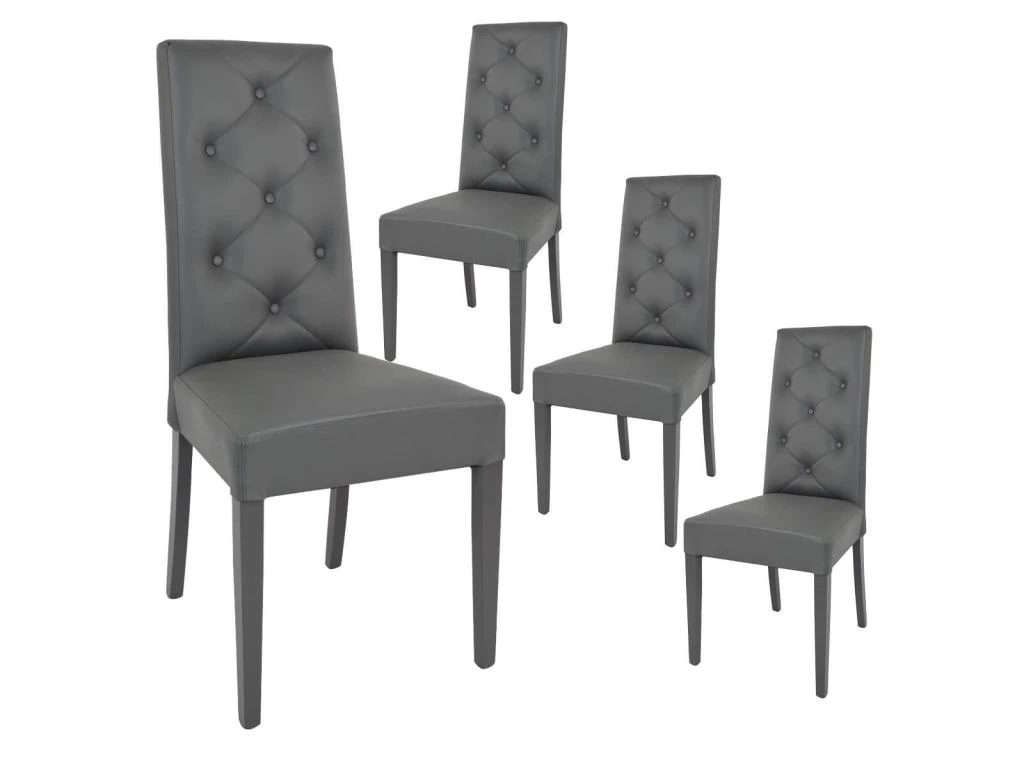 TREVI - Lot De 4 Chaises Simili Gris Et Pieds Laqués 3 TREVI - Lot De 4 Chaises Simili Gris Et Pieds Laqués