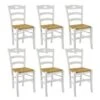 SUZY - Lot De 6 Chaises Laquées Blanc Et Assises En Paille -Mobilia Boutique chaise 9176019