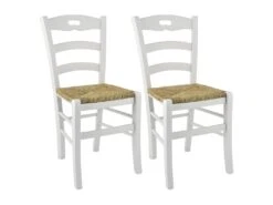 SUZY - Lot De 2 Chaises Laquées Blanc Et Assises En Paille