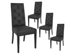 TREVI - Lot De 4 Chaises Simili Noir Et Pieds Laqués