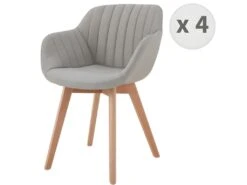 STEFFY - Chaise Scandinave Tissu Lin Pied Hêtre (x4)