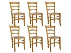 SUZY - Lot De 6 Chaises Teinté Chêne Et Assises En Bois