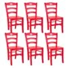 SUZY - Lot De 6 Chaises Laquées Rouge Et Assises En Bois -Mobilia Boutique chaise 9182685
