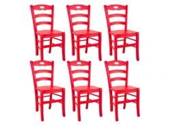 SUZY - Lot De 6 Chaises Laquées Rouge Et Assises En Bois