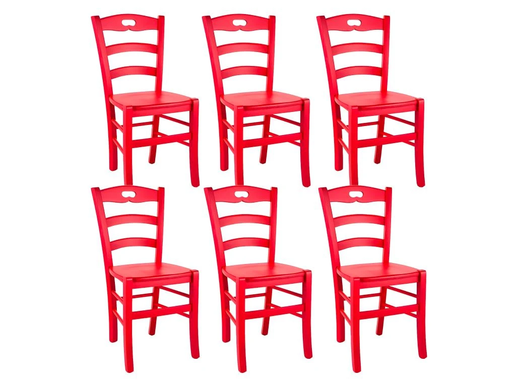 SUZY - Lot De 6 Chaises Laquées Rouge Et Assises En Bois 3 SUZY - Lot De 6 Chaises Laquées Rouge Et Assises En Bois