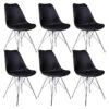 HAGA - Lot De 6 Chaises Noires Avec Piétement Chromé -Mobilia Boutique chaise 9243531