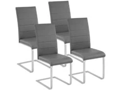 Lot De 4 Chaises Pieds Acier Siège De Salon Cuisine Salle à Manger Design Carré élégant Gris 08_0000574