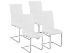 Lot De 4 Chaises Pieds Acier Siège De Salon Cuisine Salle à Manger Design Carré élégant Blanc 08_0000573